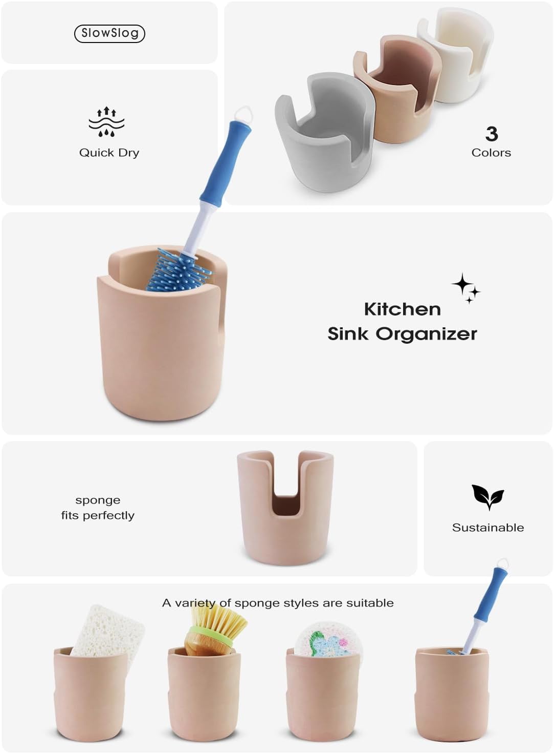 Stone Sponge Holder for Countertop Organizer, Quick Dry Diatomite Sponge Holder, Diatomaceous Earth