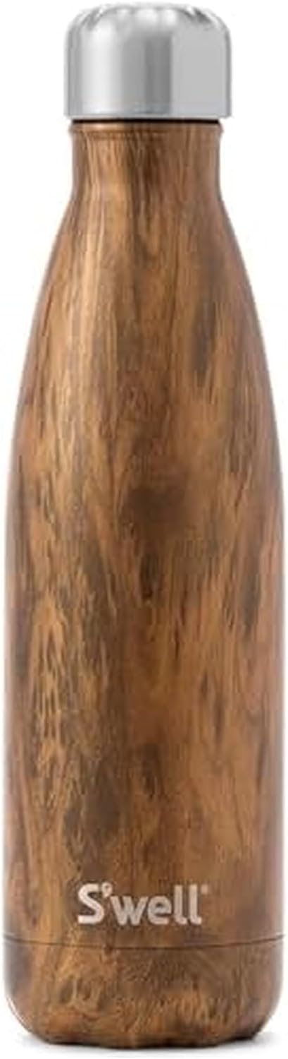 S'well Stainless Steel Water Bottle, 17oz, Teakwood, Triple Layered Vacuum Insulated Containers
