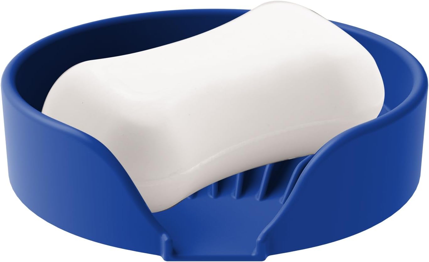 Self Draining Soap Dish, Silicone Suction Cup Soap Holder Tray Savers Container Sponge Holder for