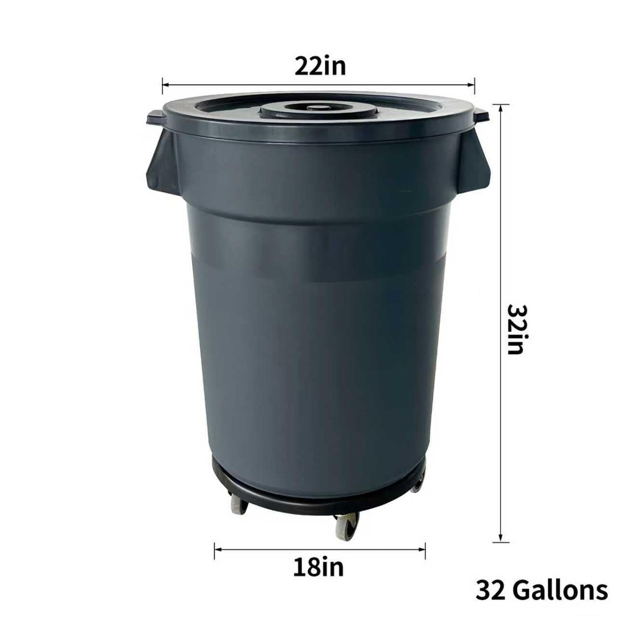 32 Gallon Outdoor Trash Can, Outdoor Trash Can with Lid and Removable Wheels, Rolling Garbage Can