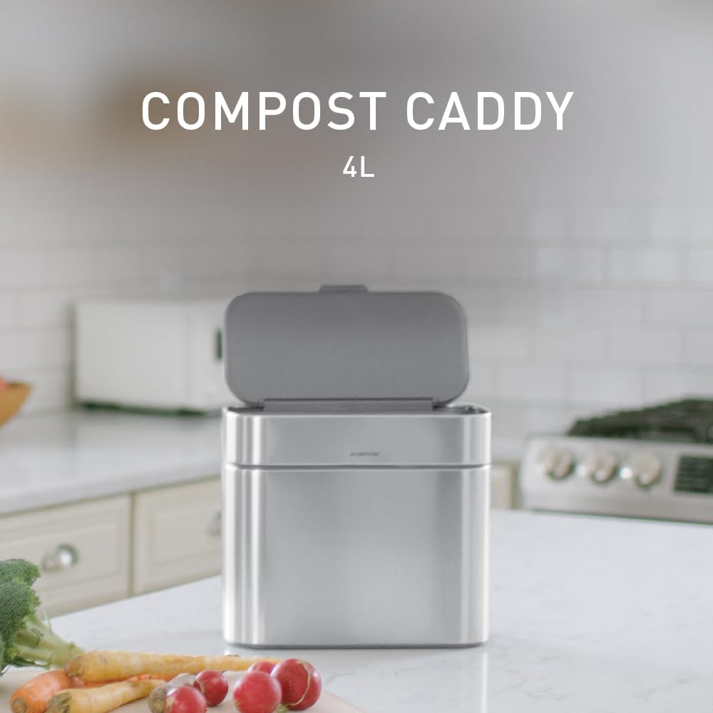 simplehuman Compost Caddy, Detachable and Countertop Bin, 4 Liter / 1.06 Gallon, Brushed Stainless