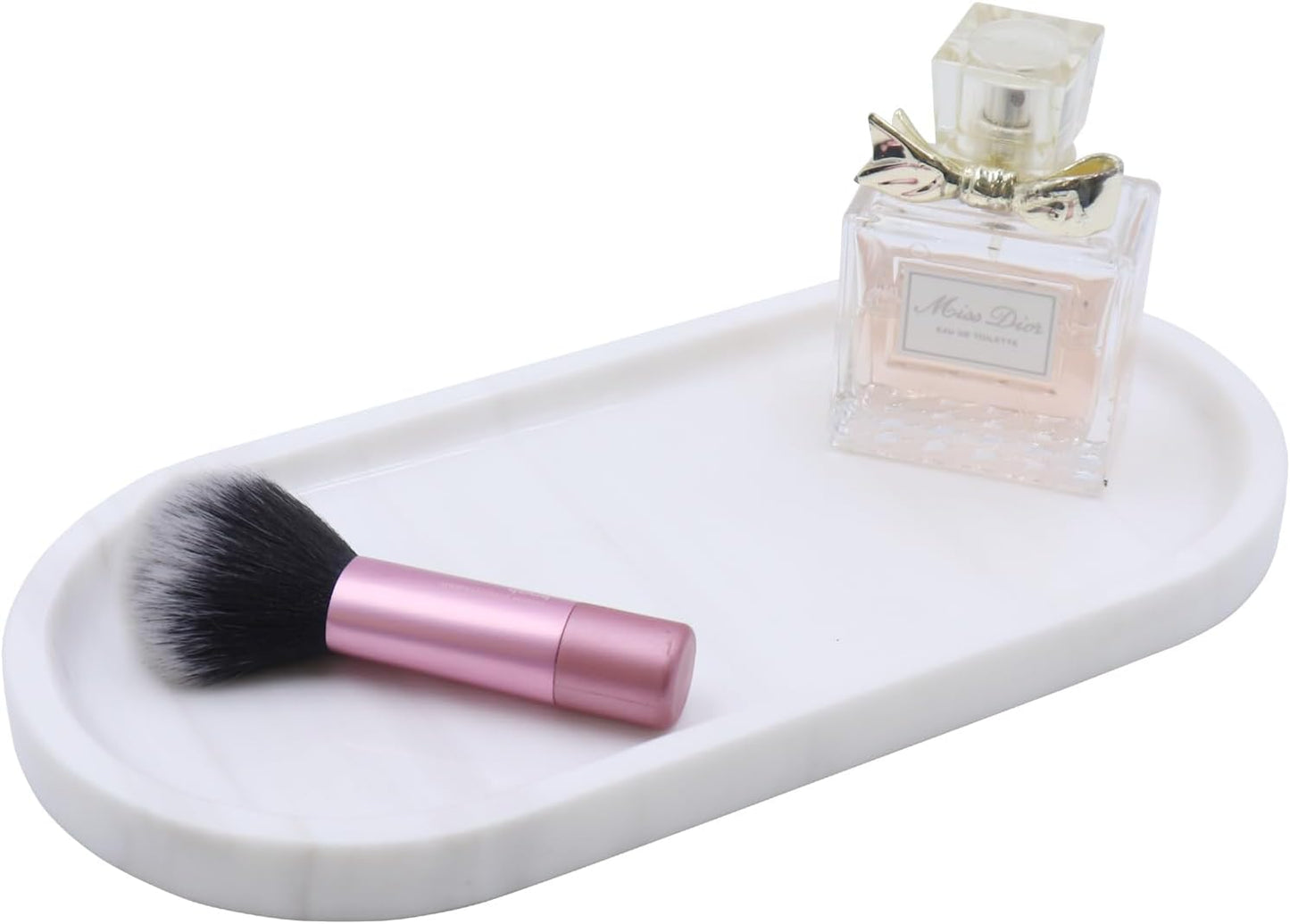 Natural Marble Tray, Oval Vanity Decorative Tray for Bathroom Counter, Countertop Stone Organizer