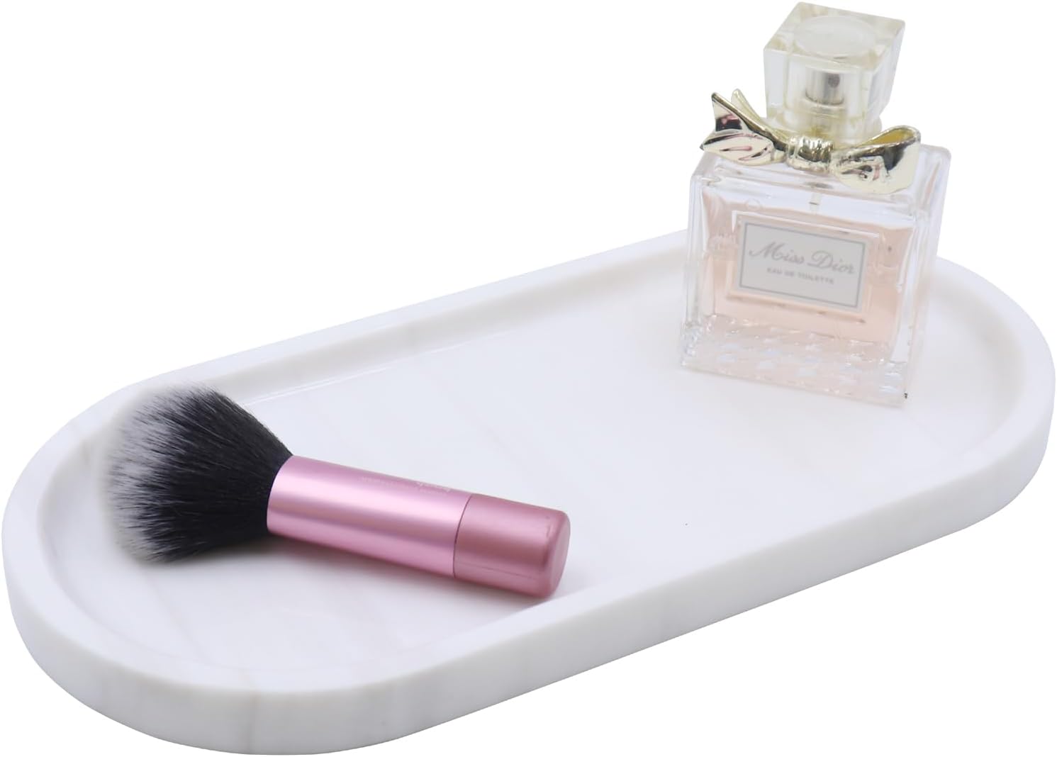 Natural Marble Tray, Oval Vanity Decorative Tray for Bathroom Counter, Countertop Stone Organizer