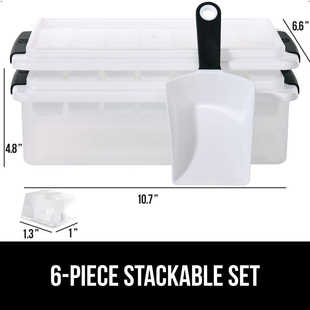 GORILLA GRIP Stackable Ice Cube Tray and Bucket Set for Freezer, Includes 2 Trays with Lid and