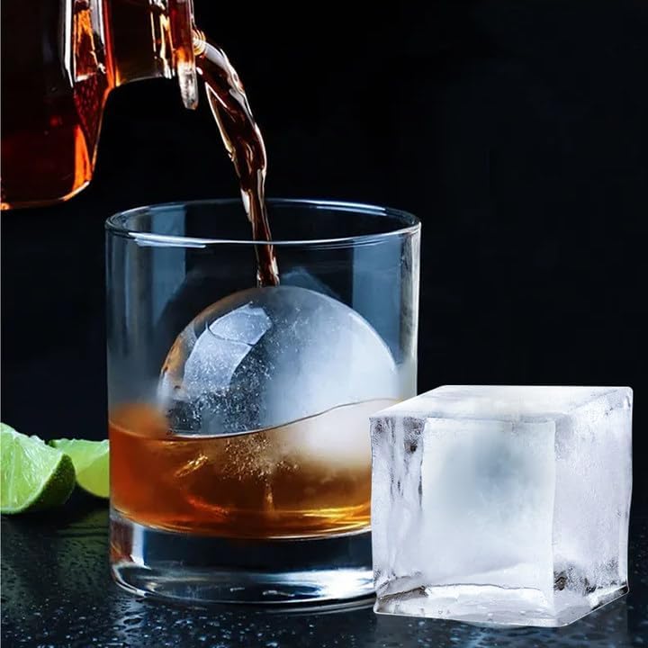 ROTTAY Ice Cube Trays (Set of 4), Sphere Ice Ball Maker with Lid & Large Square Ice Cube Maker for