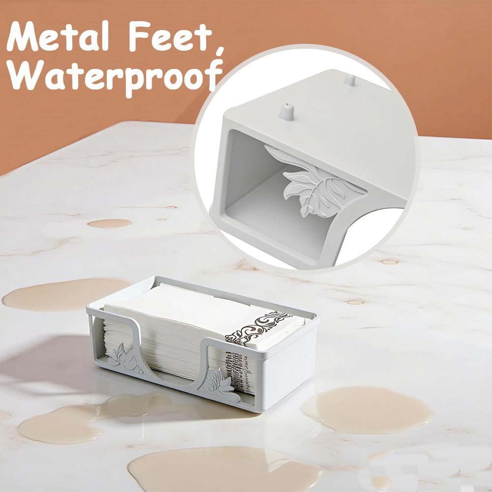 Metal Napkin Holder for Bathroom and Kitchen - White Floral Design Disposable Hand Towel Holder