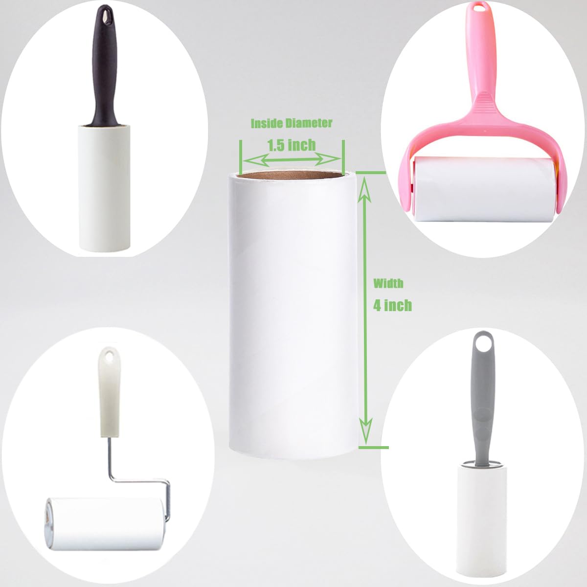 Lint Roller Refills 4 inch Extra Sticky Pet Hair Roller Replacement Refills Only, Inside Diameter