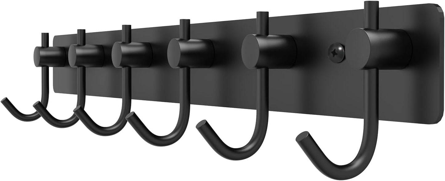 VAEHOLD Wall Hooks for Hanging, Black Coat Rack Wall Mount with 6 Coat Hooks, Towel Hanger, Hat