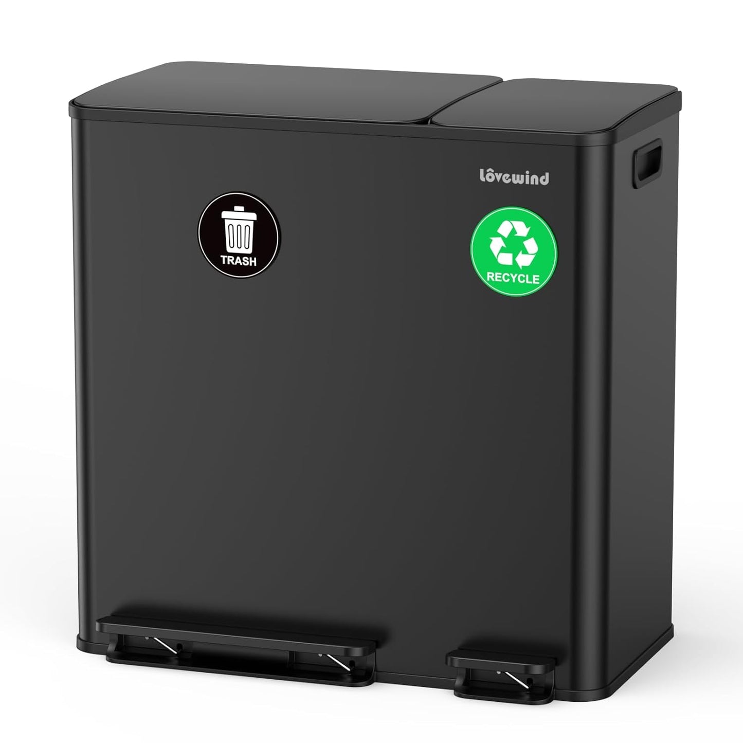 Dual Trash and Recycling Bins for Kitchen, 13.2 + 5.2 Gal (50+20L) Stainless Steel Trash and