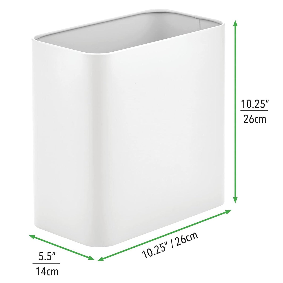 mDesign Metal Wastepaper Bin — Compact Rectangular Bathroom Bin — Rubbish Basket for Home and