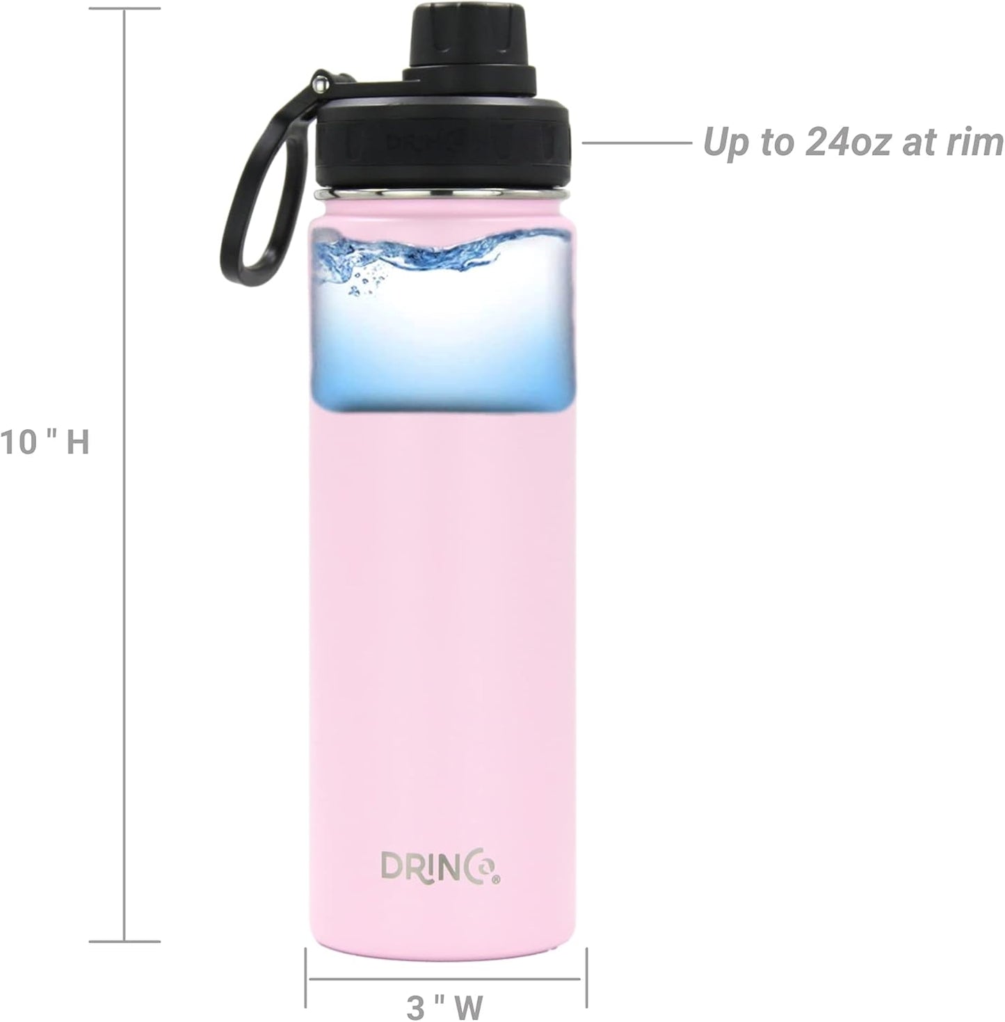 DRINCO Stainless Steel Water Bottle Spout Lid Vacuum Insulated Double Wall Water Bottle Wide Mouth