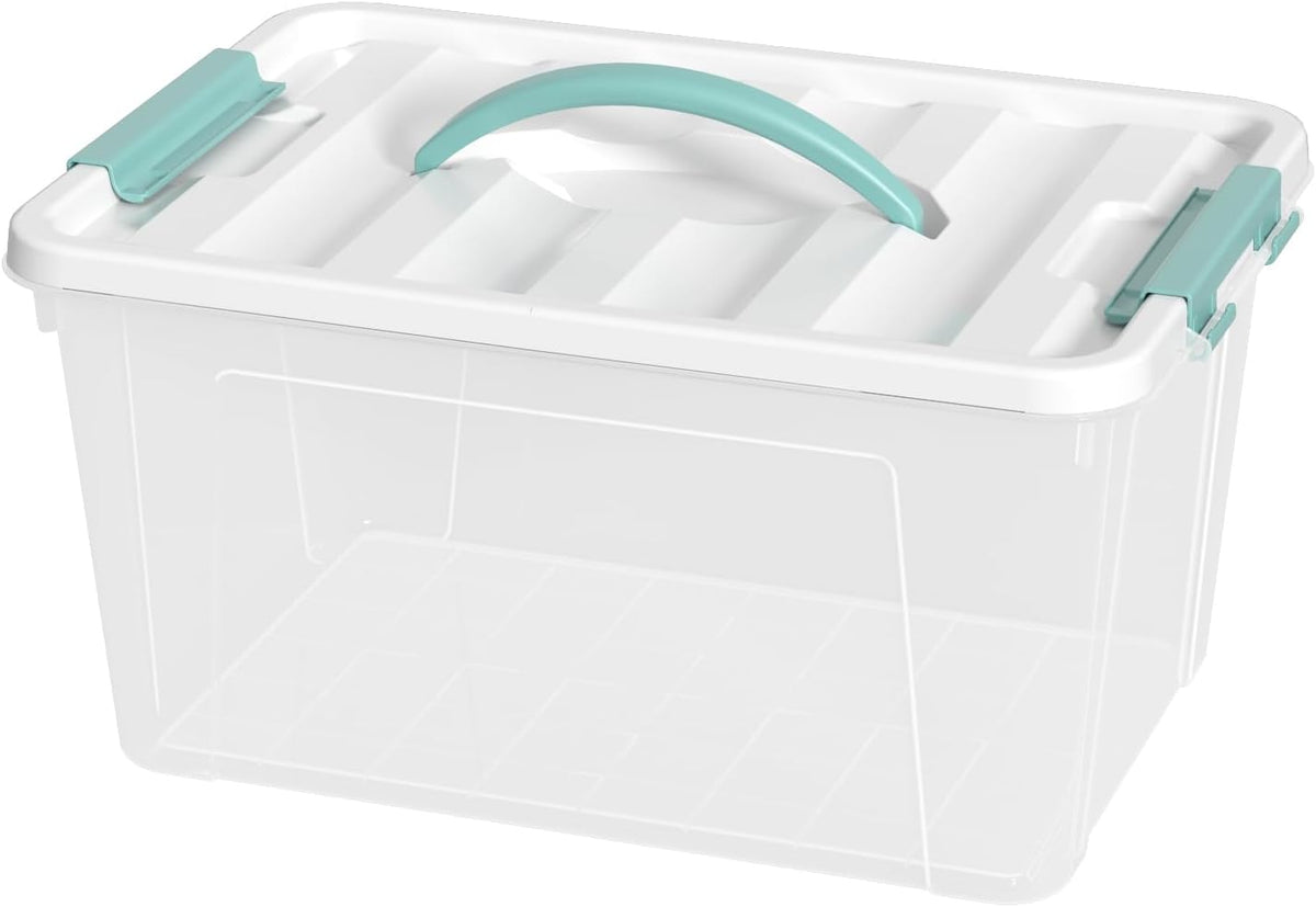 Xyskin 14 Quart Clear Storage Bins with Lid and Green Handle, Storage Latch Box/Bin Organizing