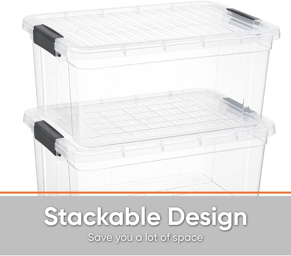 Superio Storage Bins with Lids, Clear Plastic Containers for Organizing, Stackable Totes, BPA Free