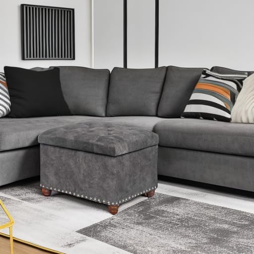 Joveco 24" Rectangular Ottoman with Storage for Living Room, Upholstered Storage Bench Foot Stool