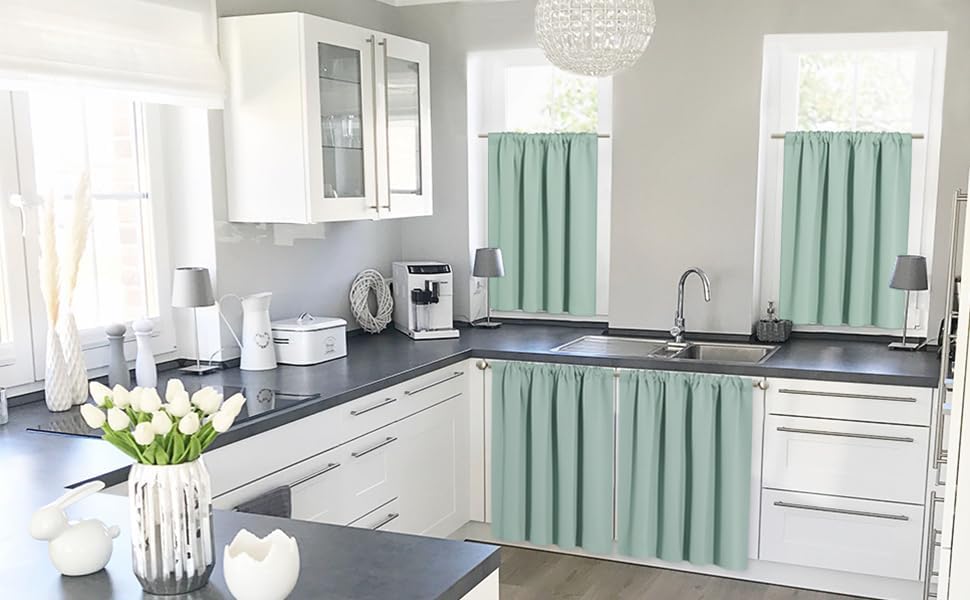 RYB HOME Blackout Curtains for Kitchen, Over Sink Privacy Curtains Window Decor, Thermal Insulating