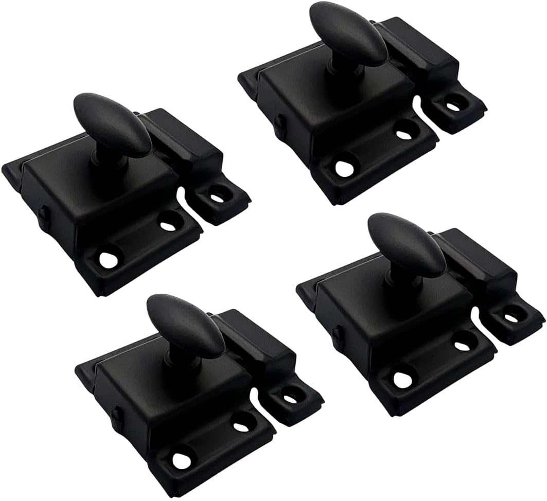 QCAA Oval Turn Cabinet Latch, for Cupboard & Other Furniture, Small, Matte Black, 4 Pack, Made in