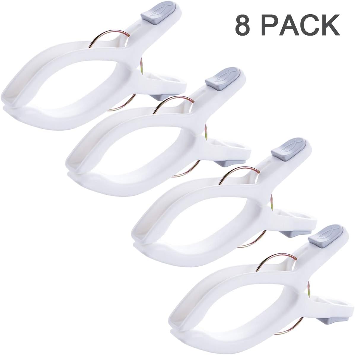 8 Pack Beach Towel Clips for Beach Chairs White Jumbo Size Towel Clamps Lounge Pool Chairs Plastic