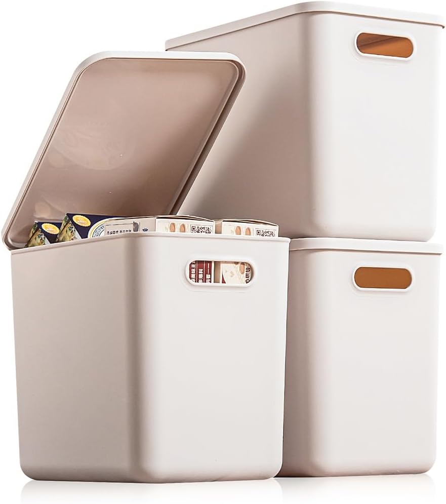 Plastic Storage Bins with lids,Storage Baskets,Container with handle,Storage Organizer Bins for