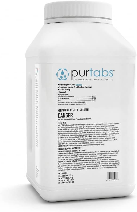 13.1G Sporicidal NaDCC Tablet Disinfectant - Multipurpose, Concentrated Dissolving Tabs for Bulk