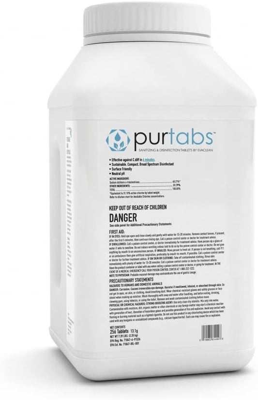 13.1G Sporicidal NaDCC Tablet Disinfectant - Multipurpose, Concentrated Dissolving Tabs for Bulk