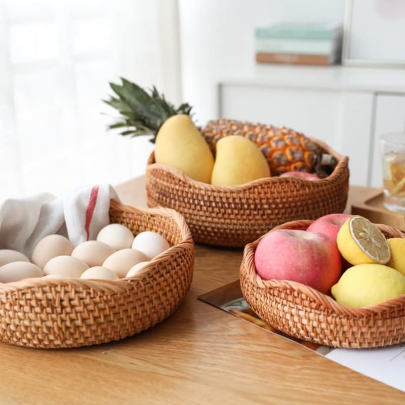 Rattan Bread Basket, Hand Woven Fruit Basket, Wicker Serving Basket Bowl, Decorative Baskets for