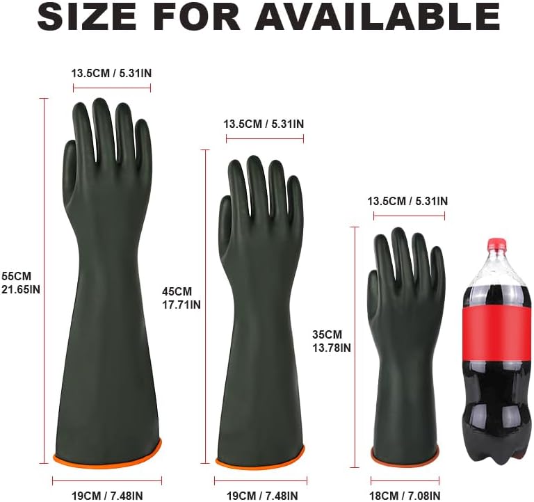 Heavy Latex Chemical Resistant Gloves - Reusable Long Rubber Dishwashing Gloves with Forearm