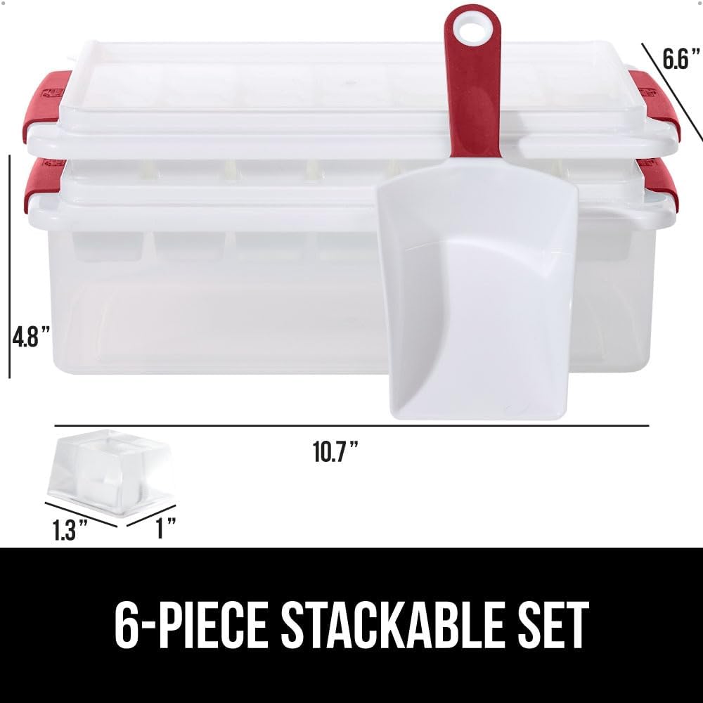 GORILLA GRIP Stackable Ice Cube Tray and Bucket Set for Freezer, Includes 2 Trays with Lid and