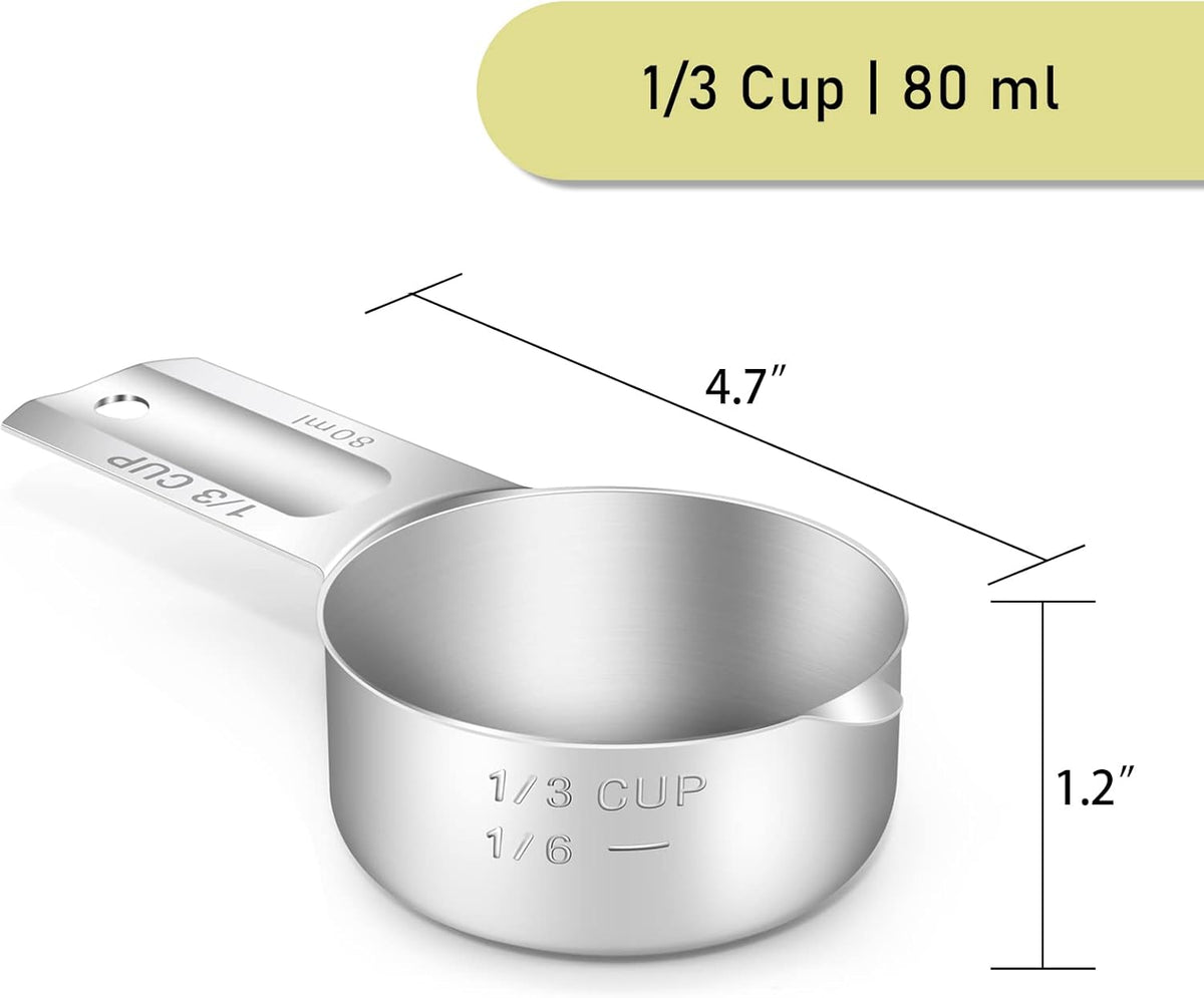 1PCS 1/3Cup (80ml, 2.7oz) Single Measuring Cup, Stainless Steel Measure Scoop, Metric and US