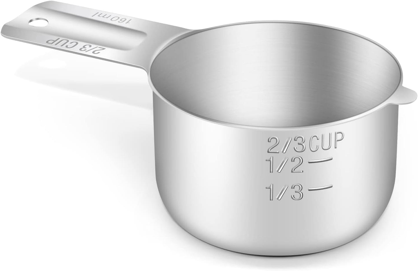 1PCS 2/3Cup (160ml, 5.3oz) Single Measuring Cup, Stainless Steel Measure Scoop, Metric and US