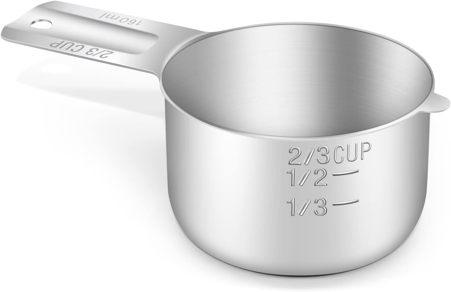 1PCS 2/3Cup (160ml, 5.3oz) Single Measuring Cup, Stainless Steel Measure Scoop, Metric and US