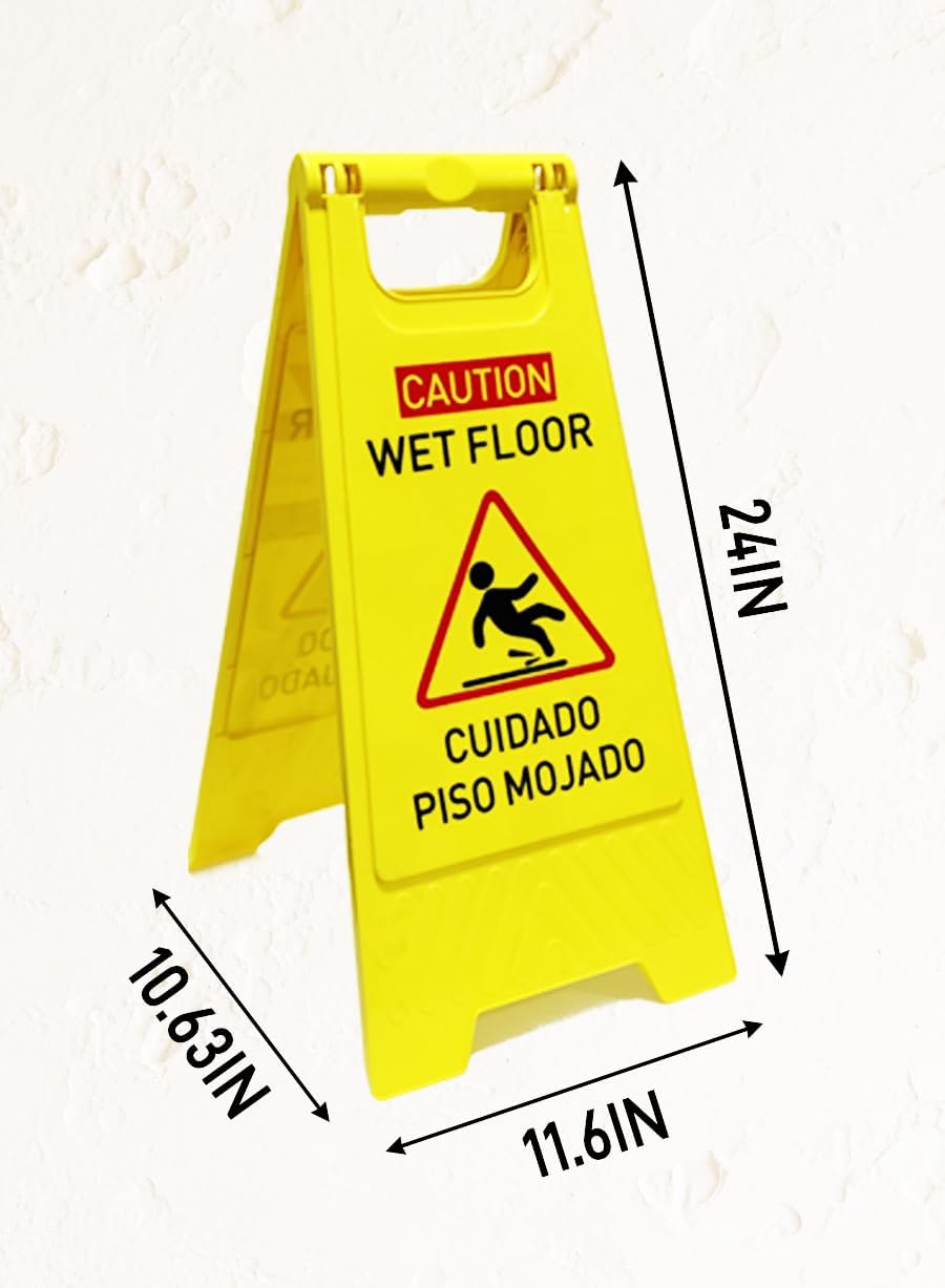 3-Pack Caution wet floor sign, 24 in. (approx. 60 cm) Height,Bright Yellow Double-Sided Folding