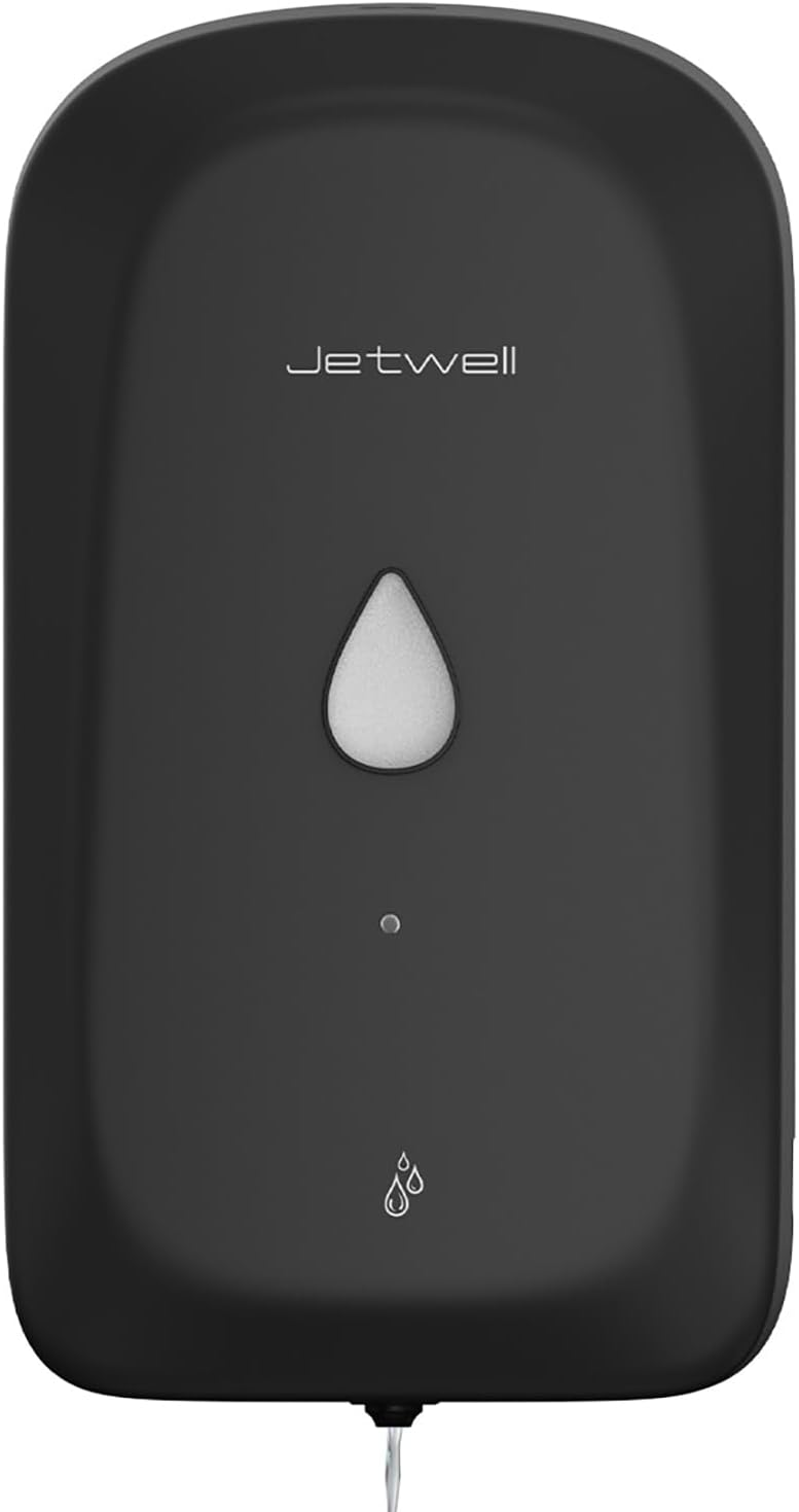 JETWELL Automatic Touch-Less Wall Mount Hand Soap Dispenser Liquid Drop Battery Operated, Black