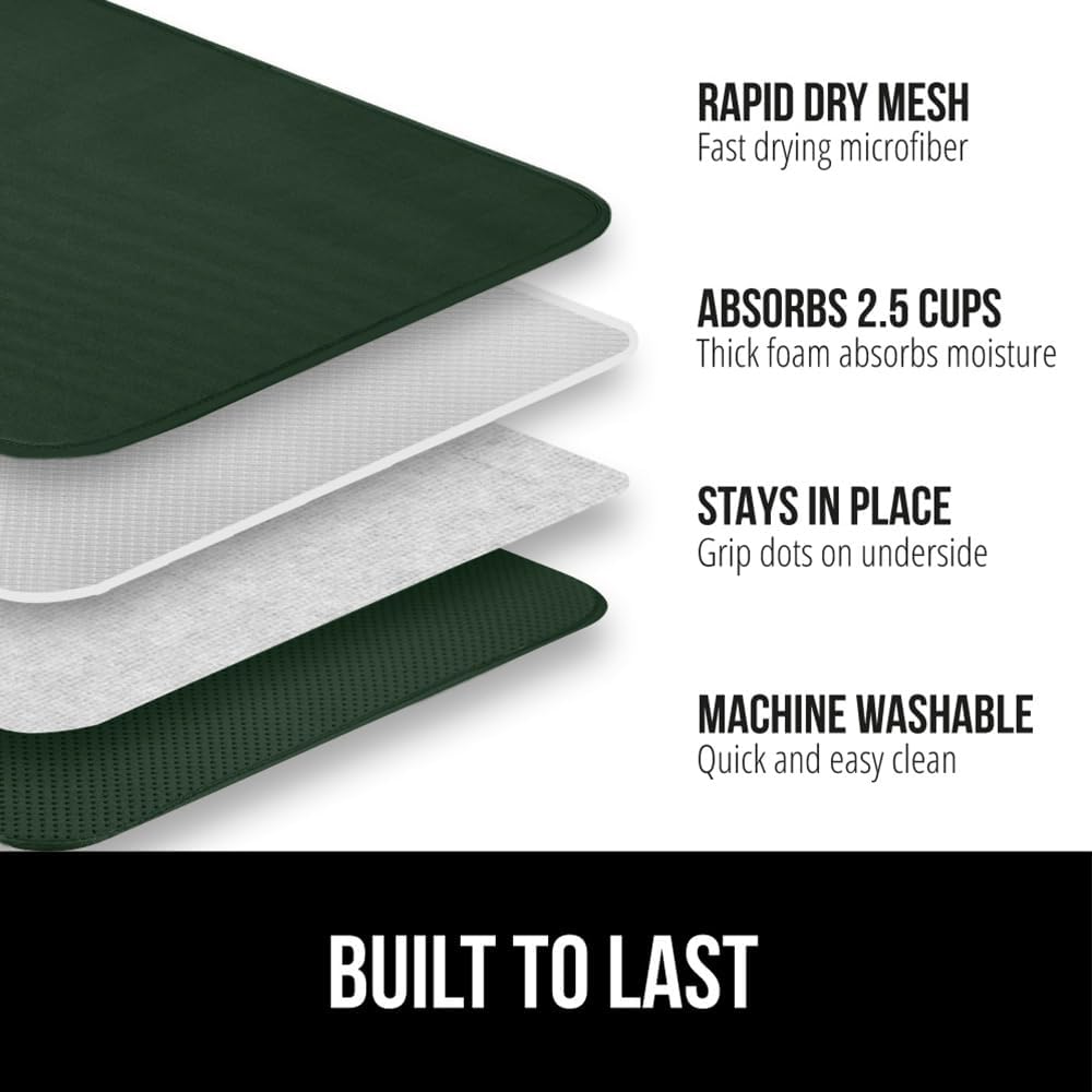 GORILLA GRIP Ultra Water Absorbent Microfiber Dish Drying Mat, Quick Dry Thick Mesh, Slip Resistant