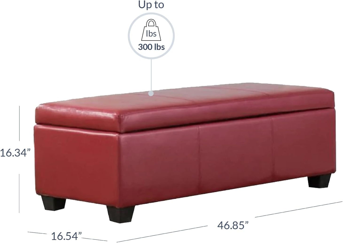 BELLEZE Storage Faux Leather Ottoman, 47 Inch Bench Bedroom Bench with Safety Close Hinge, Extra