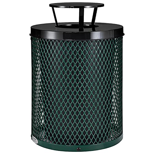 Global Industrial Outdoor Diamond Steel Trash Can with Rain Bonnet Lid and Plastic Liner, 36 Gallon