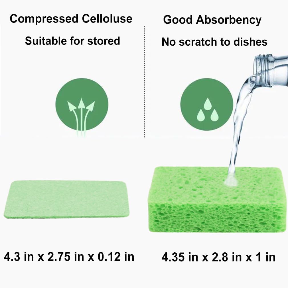 METUUTER 12-Count Kitchen Sponges- Compressed Cellulose Sponges Non-Scratch Natural Dish Sponge for