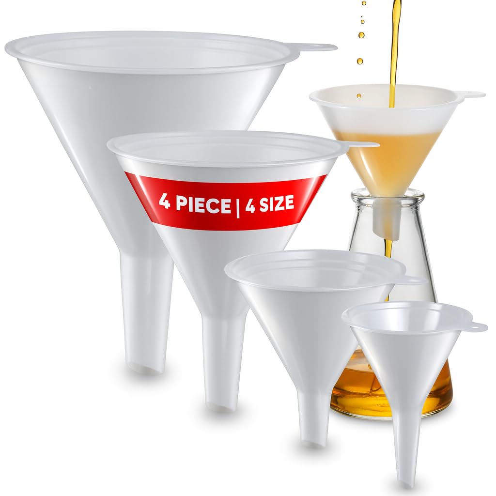 Plastic Funnel for Automotive Use - Kitchen Funnels for Filling Bottles, Jars, Containers or Lab
