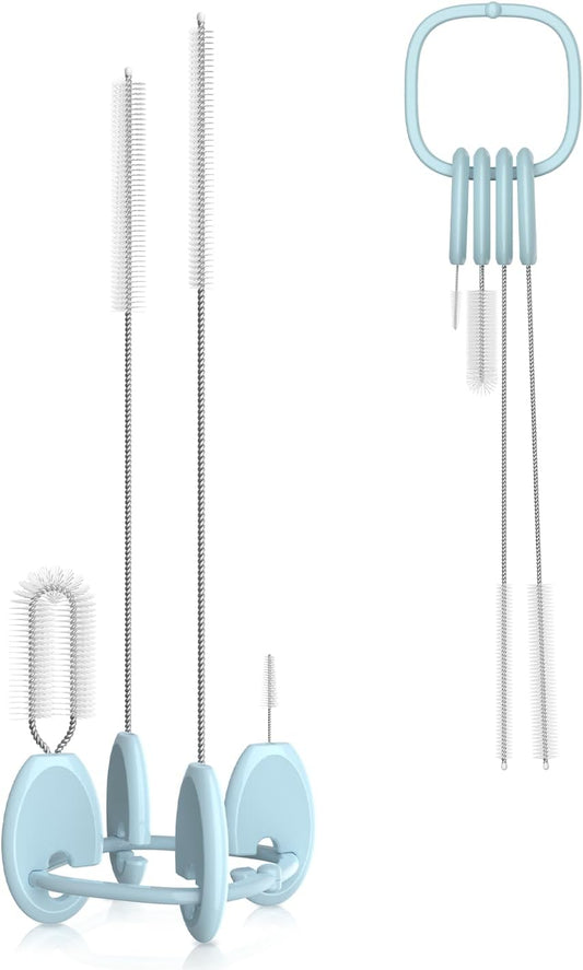 YOTIME Standing Straw Cleaner Brush Set, 4in1 Reusable Straw Brushes with Holder Ring, for Wide and