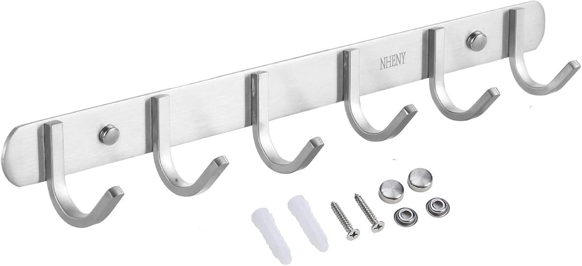 Coat Hook Wall Mount Towel Rack with 6 Hooks Hanger for Hanging Clothes, Bags, Keys, and Towels