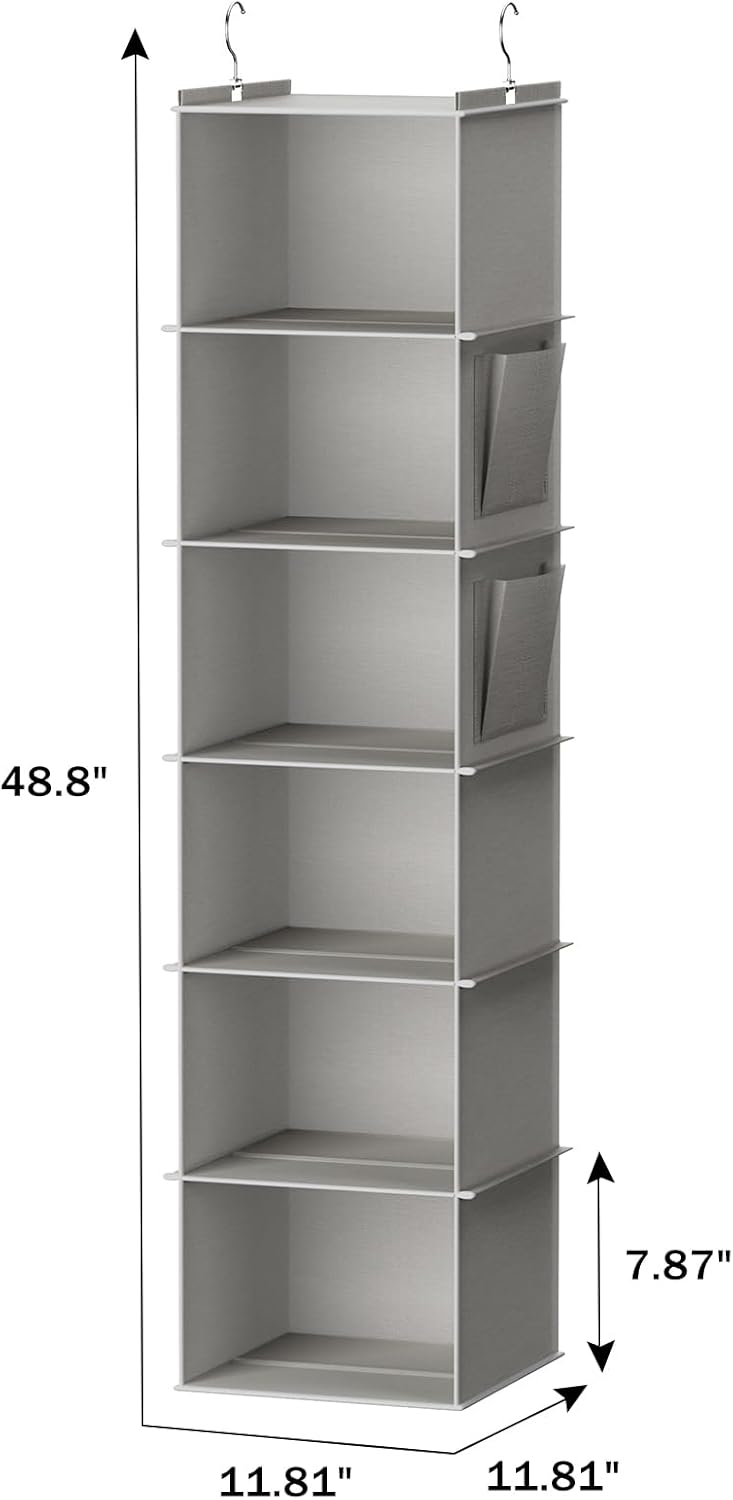 YOUDENOVA Hanging Closet Organizer and Storage, 6-Shelf Closet Hanging Shelves | Sturdy Bamboo