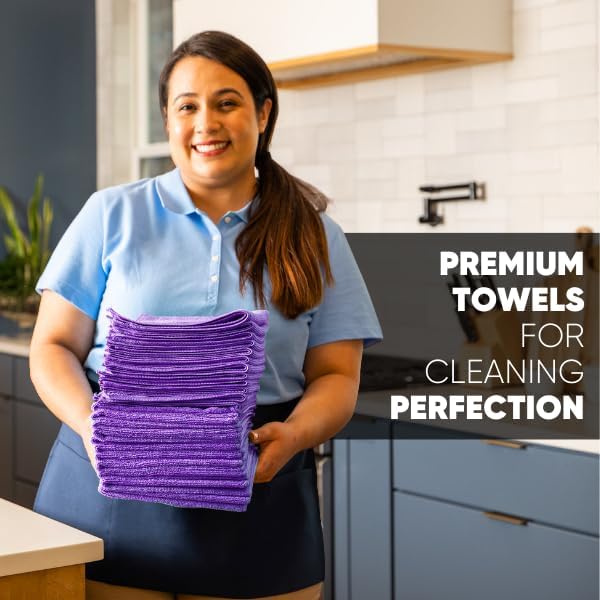 MW Pro Microfiber Cleaning Cloth | Purple | 12 Pack | 16” x 16” | All Purpose Microfiber Towels