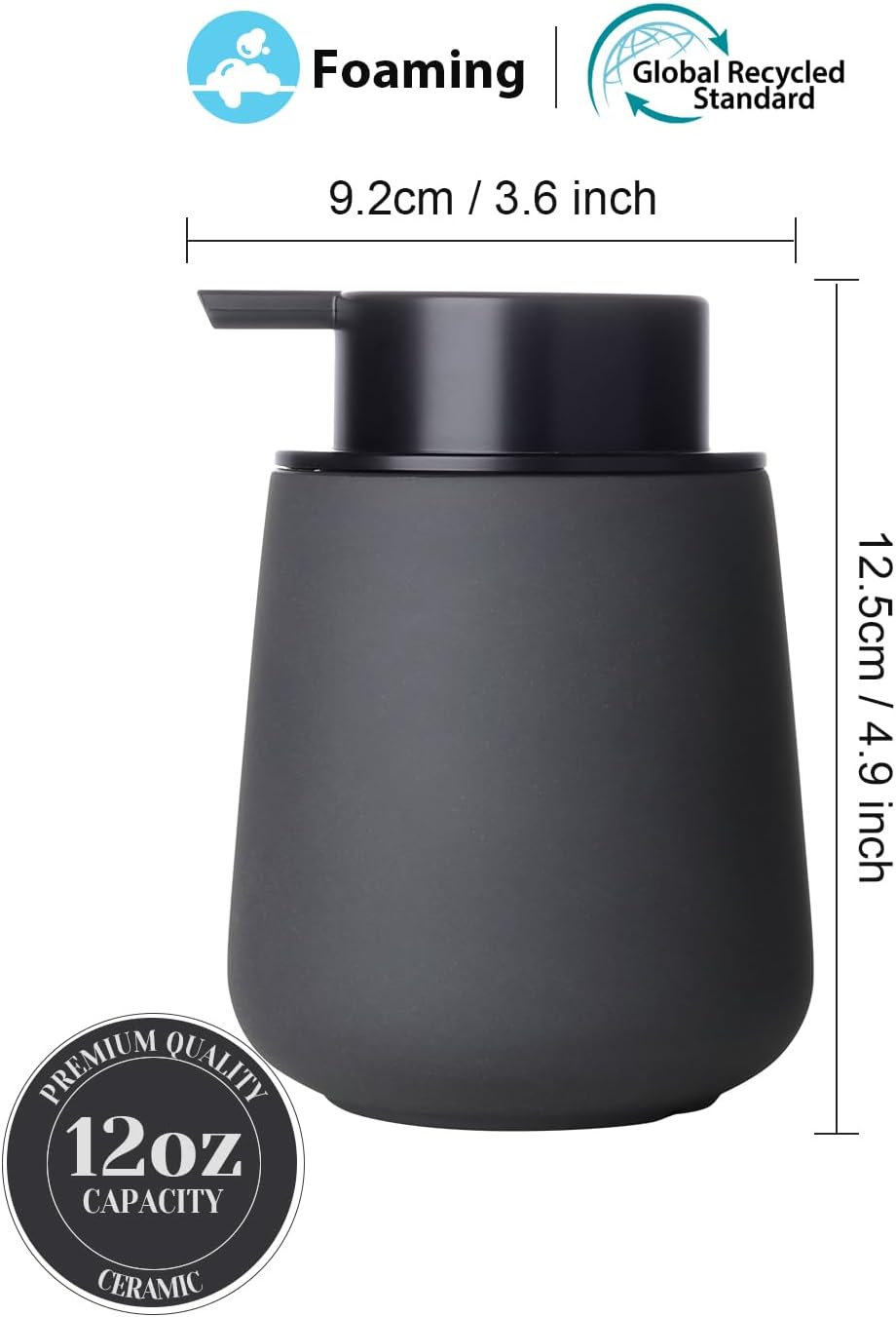 INGOFIN Ceramic Foaming Soap Dispenser - 12oz Foam Hand Soap Dispenser Bathroom, Ceramic Dish Soap