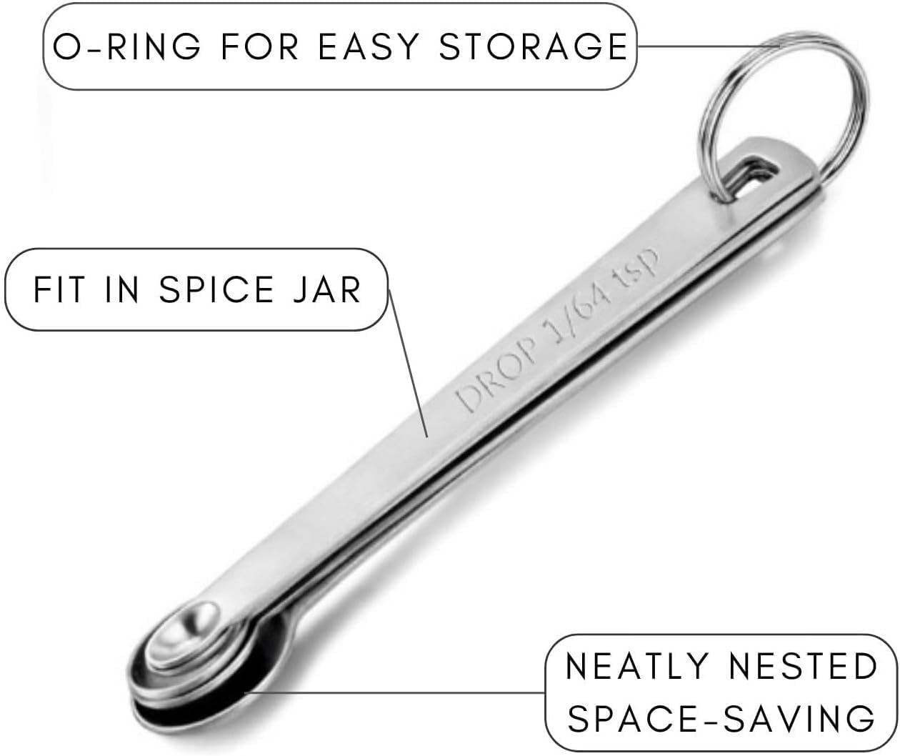 2 Pack Teaspoon Measuring Spoons, 1/4 tsp, 1/8 tsp, 1/16 tsp, 1/32 tsp, 1/64 tsp Mini Measuring