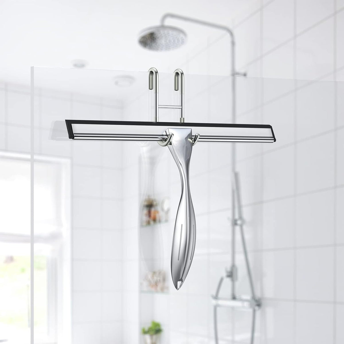Shower Squeegee Set, 10-Inch Stainless Steel Squeegee for Bathroom, Shower Doors, Mirrors, Tiles
