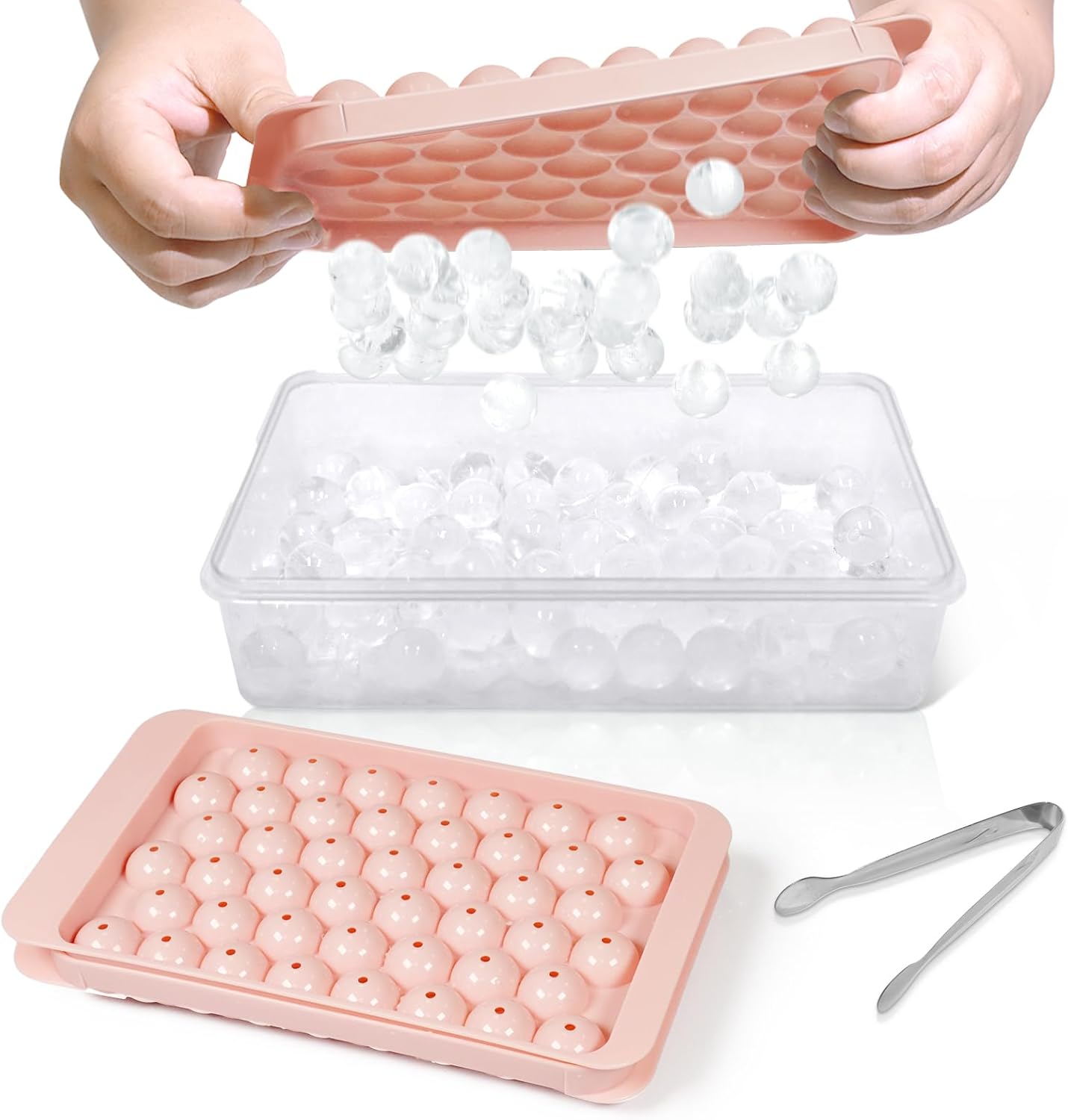WIBIMEN Ice Cube Tray with Lid and Bin - Round Ice Trays for Freezer with Lid - Ice Cube Trays for