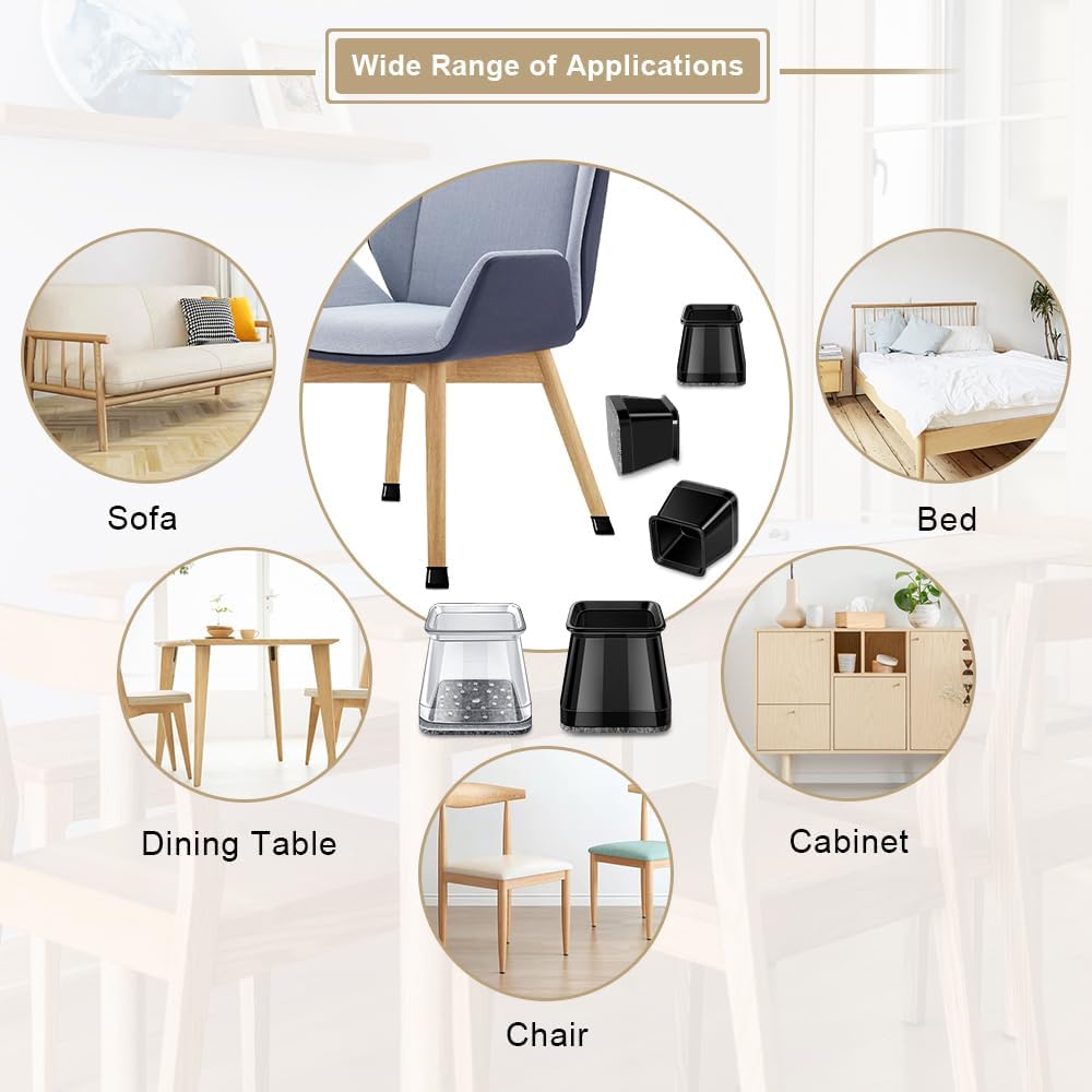 32 Pcs Square Chair Leg Protectors for Hardwood Floors,Felt Furniture Floor Protectors with