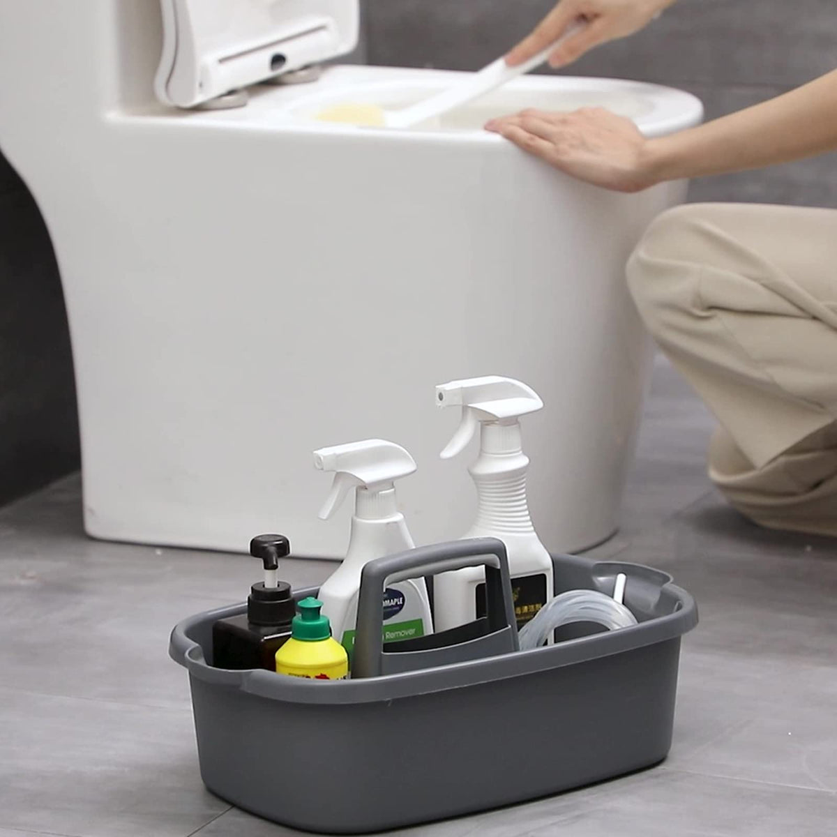 Large Cleaning Supplies Caddy Portable Shower Basket Supply Organizer with Handle Plastic Bucket