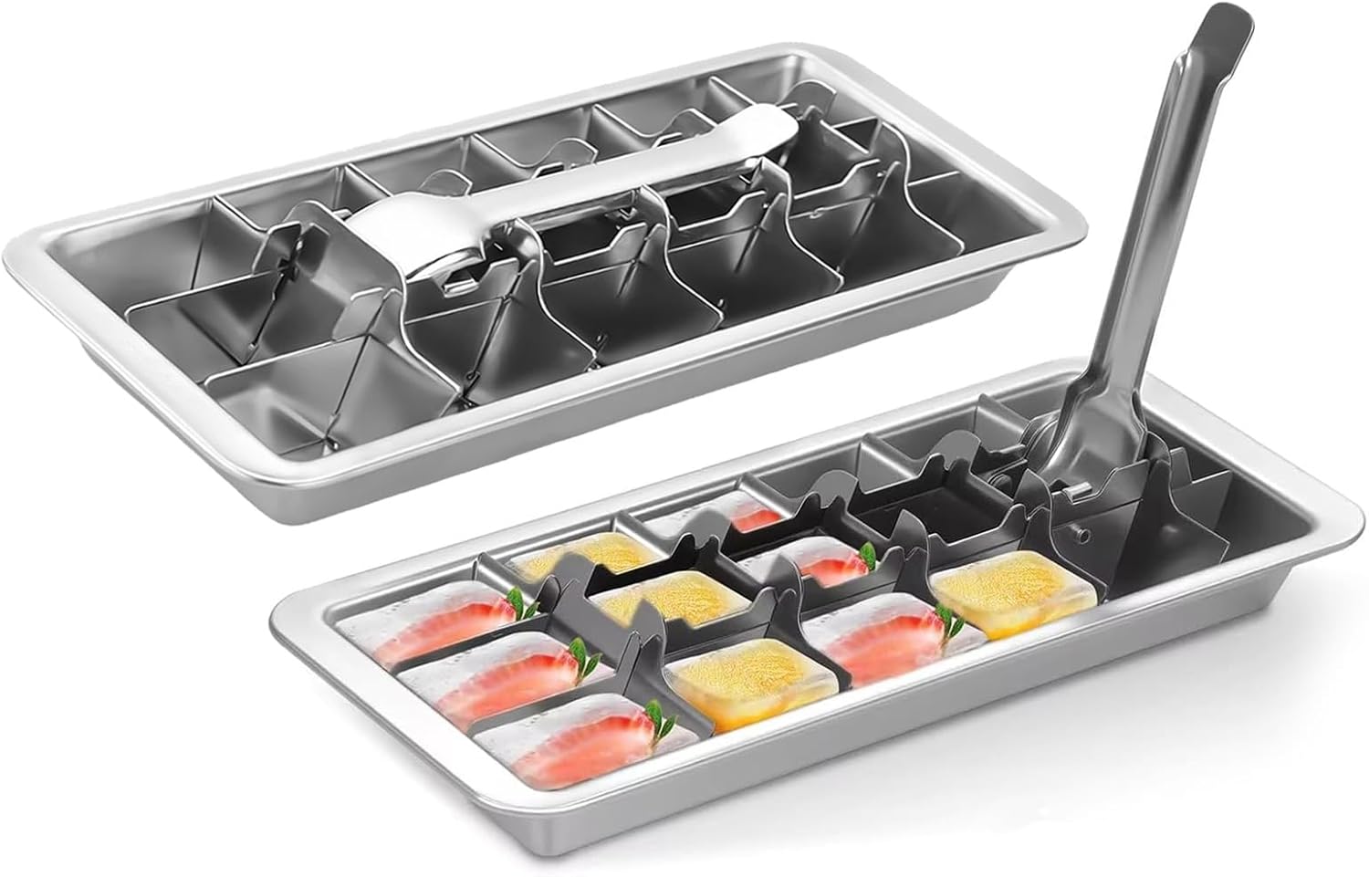 2 Pcak 18-Slot Ice Cube Trays Stainless Steel - Professional Heavy Duty Metal Icecube Mold