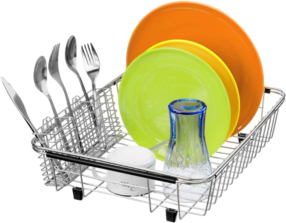 SANNO Expandable Dish Drying Rack Over Sink Dish Rack Shelf in Sink or On Countertop with Stainless