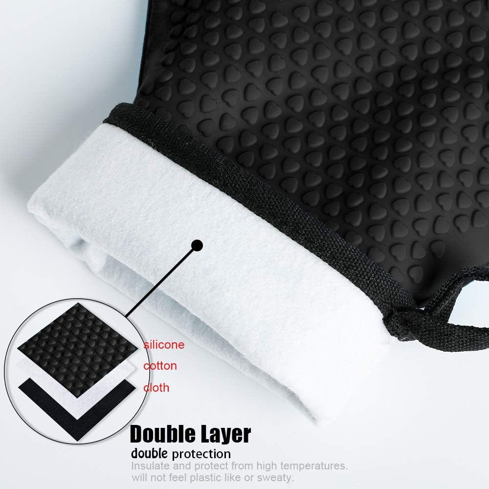 Kitchen Oven Gloves - Dual-Layer Heat Resistant Grilling Gloves, Silicone Oven Mitts with 5